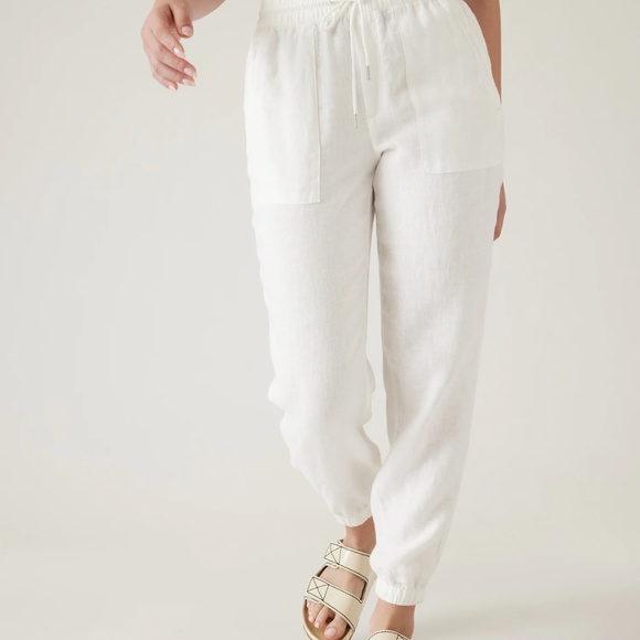 NWT Athleta White Retreat Linen Pants - Picture 1 of 4